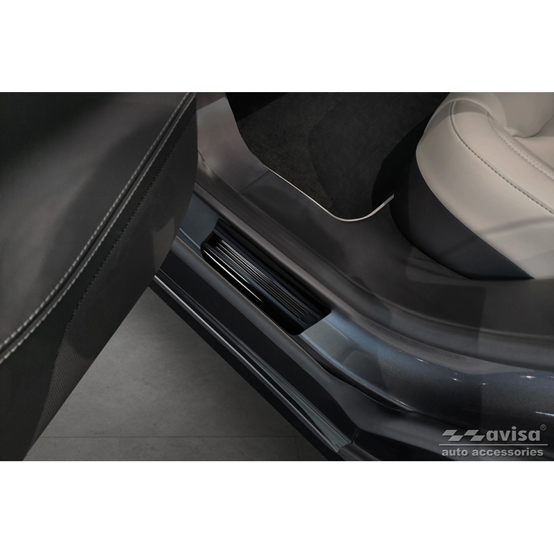 Seuils de portes inoxydable noir luisant sur mesure pour Tesla Model S 2012-2016 & Facelift 2016- 'E-Power' - 4-pièces