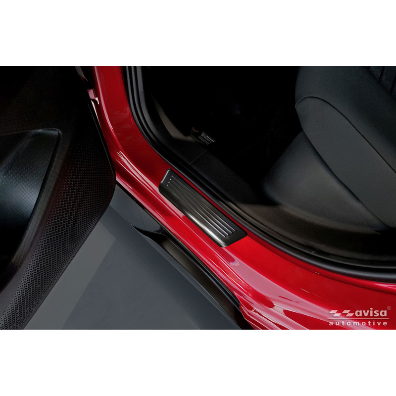Avisa Seuils de portes inoxydable noir sur mesure pour Volkswagen ID.3 2020-2023 & FL 2023- / Cupra Born 2021- / MG 4 2022- / MG HS II 2024- 'Lines' - 4-pièces