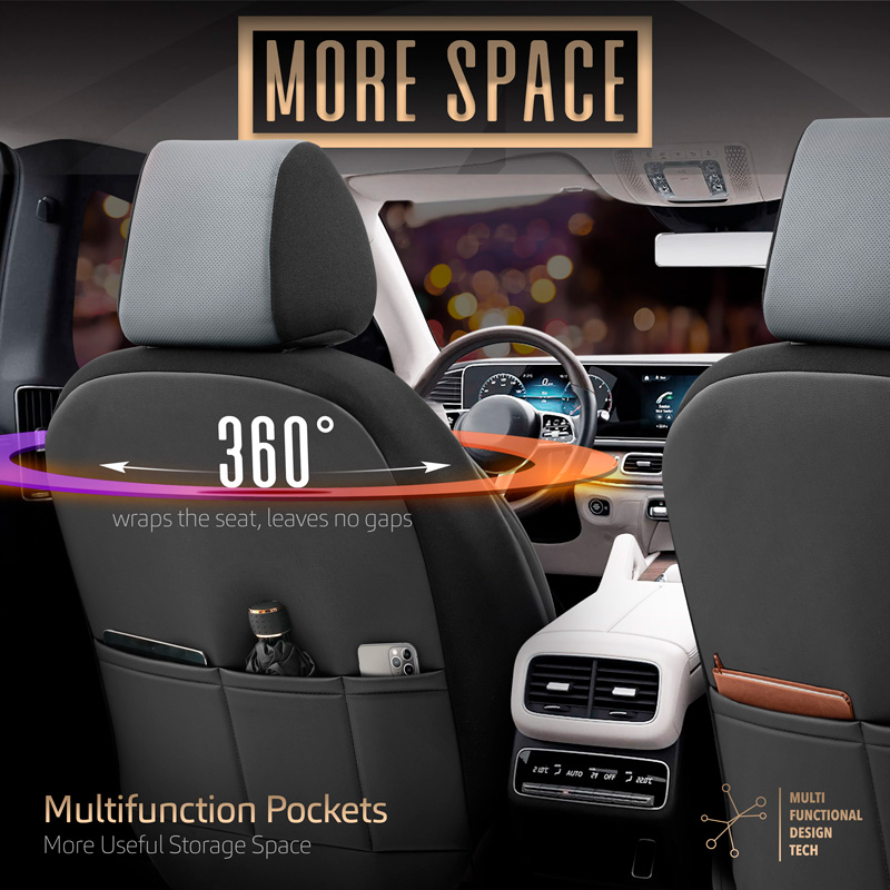 Housse de sièges universel en plein cuir 'Inspire' Noir/Gris - 11-pièces - adapté aux Side-Airbags