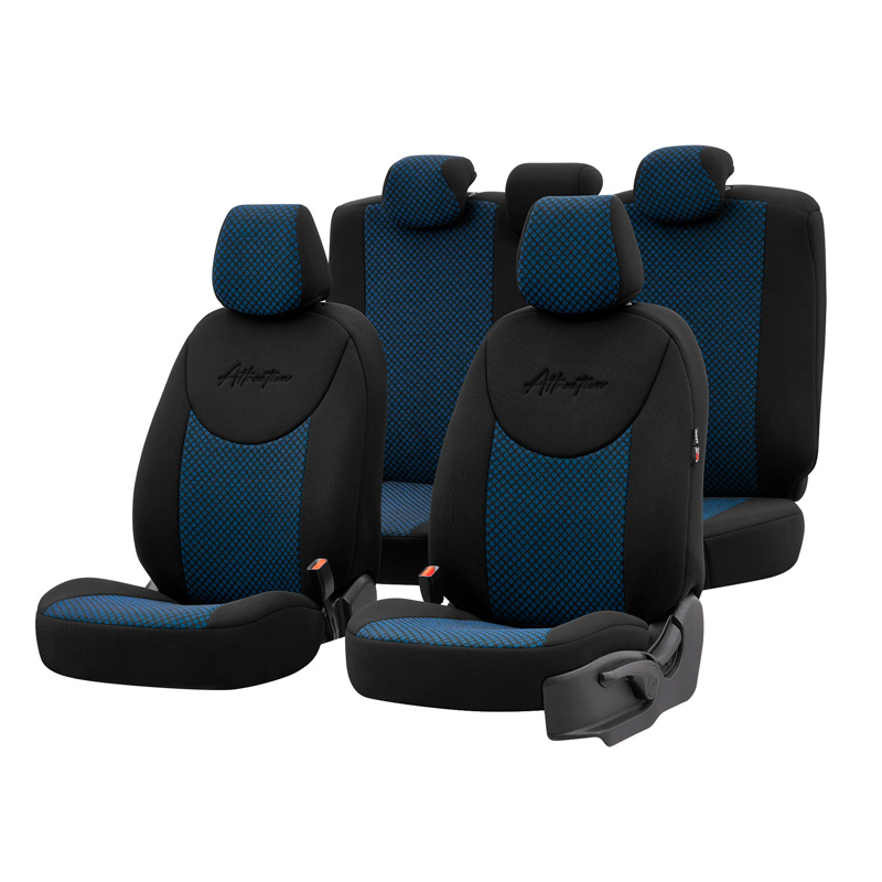 Housse de sièges universel en textile 'Attraction' Noir/Bleu - 11-pièces - adapté aux Side-Airbags