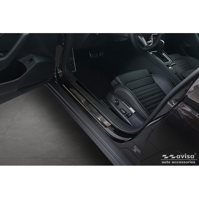 Seuils de portes inoxydable noir sur mesure pour Volkswagen Passat 3G Sedan/Variant 2014-2023 - 'Lines' - 4-pièces