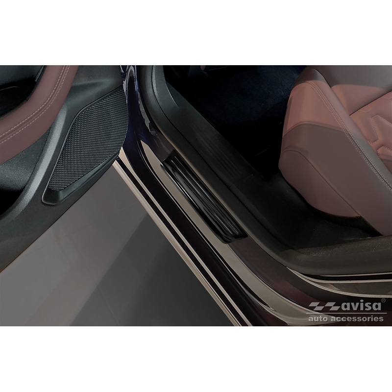 Seuils de portes inoxydable noir sur mesure pour Peugeot 508 II Sedan 2019- 'Hybrid' - 4-pièces