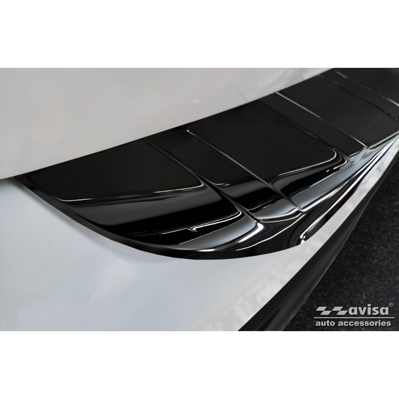 Protection de seuil arrière inox Noir-Chromé sur mesure pour Mercedes GLB (X247) incl. AMG 2019- 'Ribs'
