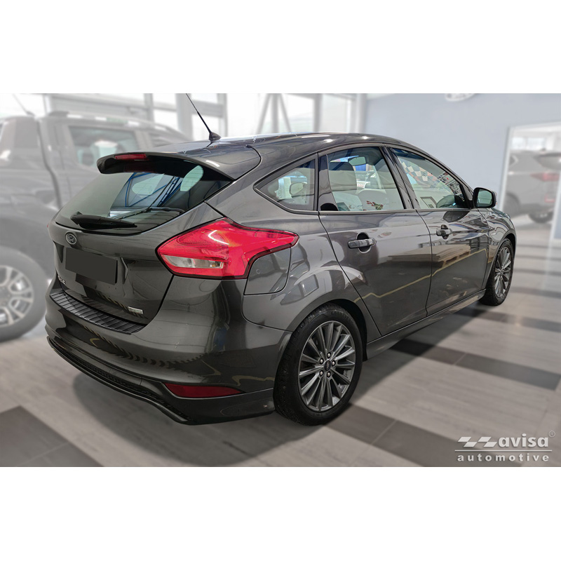 Protection de seuil arrière inox noir sur mesure pour Ford Focus III HB Facelift 2014-2018 & Fiësta 2017-2023 'Ribs'