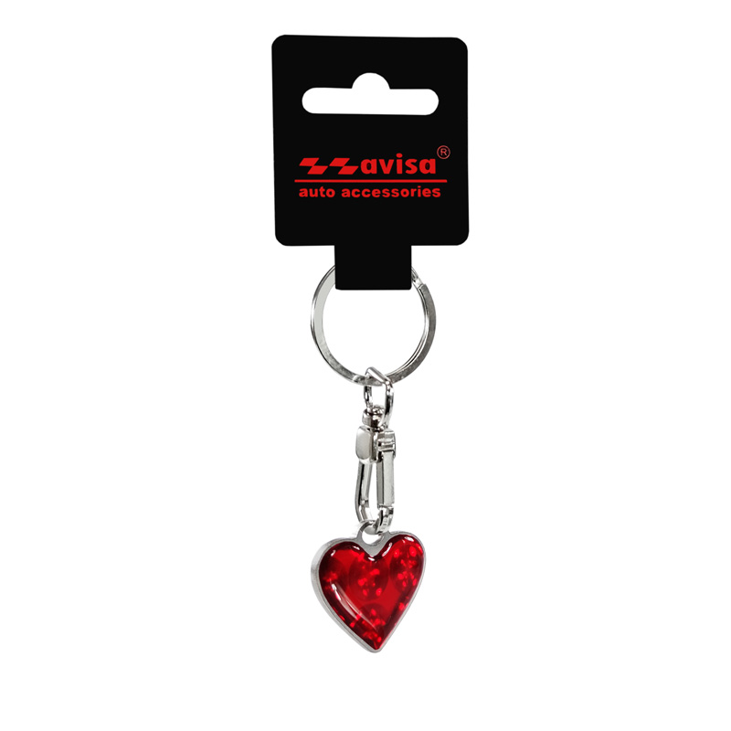 Porte-clés en acier inoxydable - 'coeur en résine' Rouge