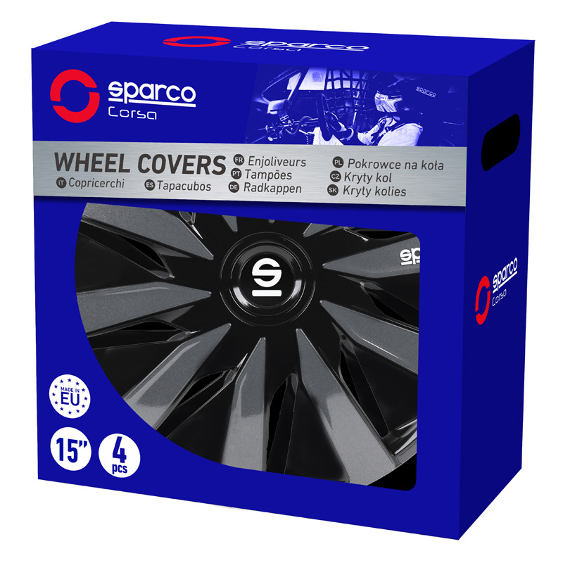 Sparco Enjoliveurs Lazio - 16-pouces - Noir/Gris - Set de 4 pièces