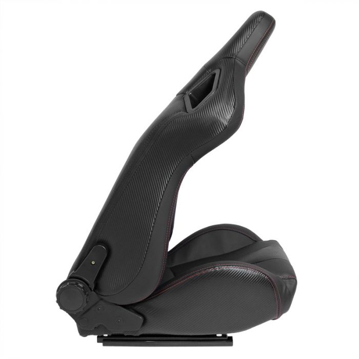 Siège baquet 'RK' - Simili Cuir Noir + Surpiqûres rouge - Dossier réglable - incl. glissières