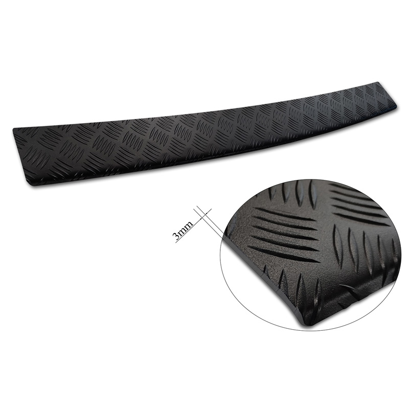 Protection de seuil arrière en aluminium noir mat sur mesure pour Citroën Space Tourer & Jumpy / Peugeot Traveller & Expert / Toyota Proace Verso 2016- / Opel Vivaro & Zafira Life 2019- (modèles avec dessus de pare-chocs peint) 'Riffled Plate'