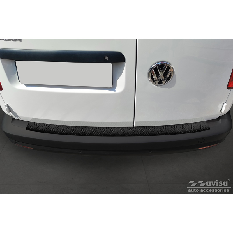 Protection de seuil arrière en aluminium noir mat sur mesure pour Volkswagen Caddy 2004-2015 & FL 2015-2020 'Riffled Plate'