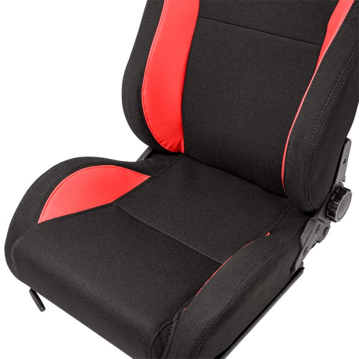 Siège baquet 'MR' - Simili Cuir Noir + Rouge Textile Pine - Dossier réglable - incl. glissières