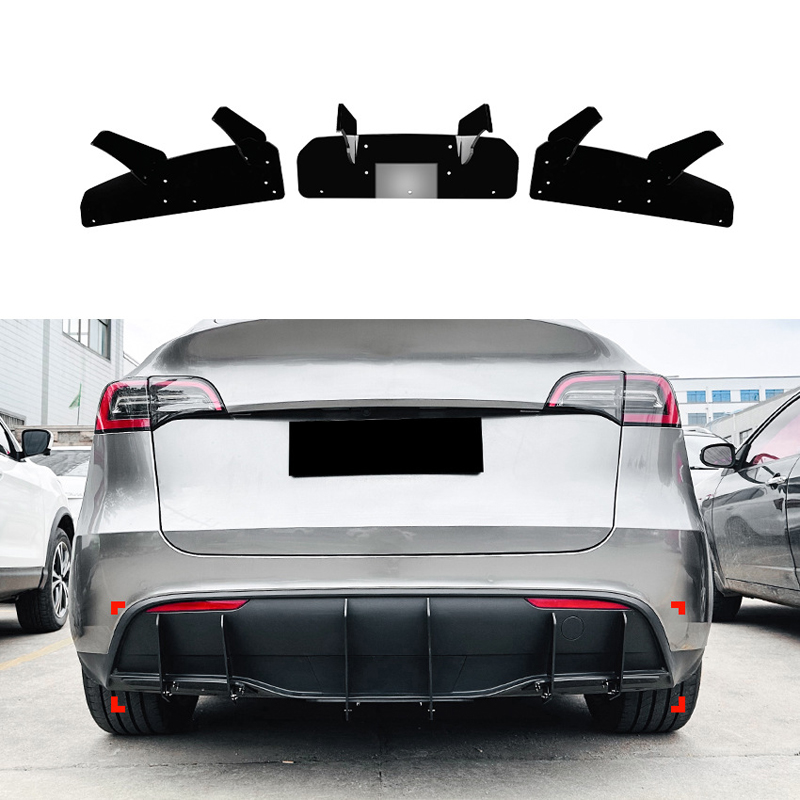 Lames de pare-chocs arrière (diffuseur) sur mesure pour Tesla Model Y 2019- (ABS Noir luisant)
