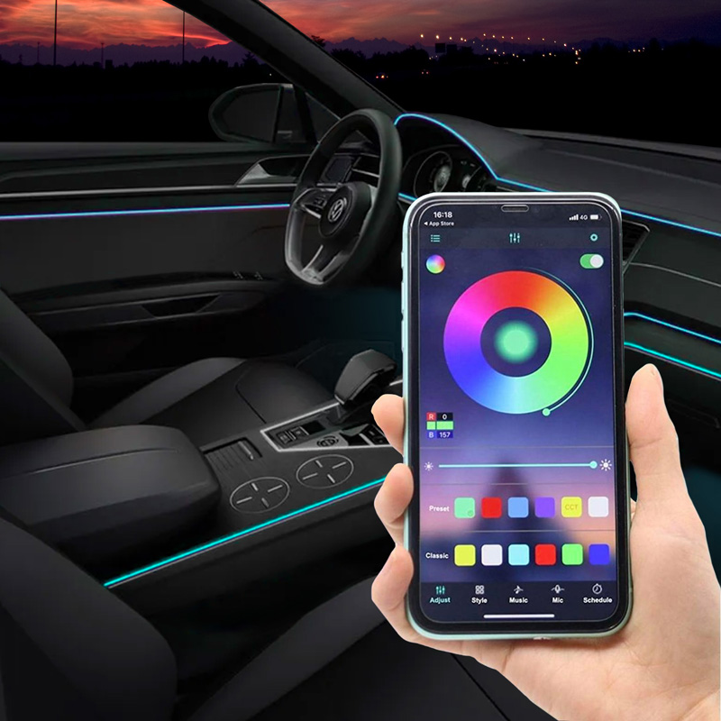Éclairage d'ambiance intérieur à LED multicolores 10 pièces avec contrôle par application et fibre optique de 8 mètres