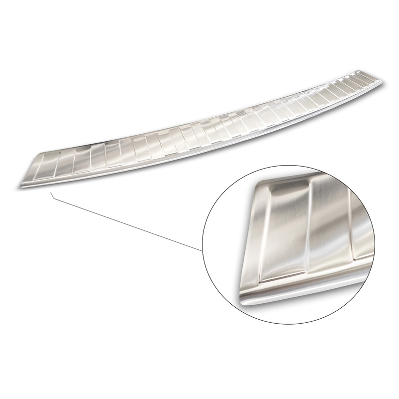 Protection de seuil arrière inox sur mesure pour VW Transporter T5 2003-2015 (tous) & T6 2015- / FL 2019- (portes arrière) 'XL' 'Ribs'