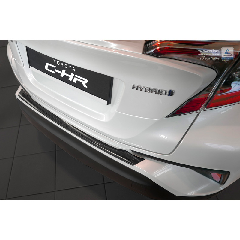 Protection de seuil arrière inox 'Deluxe' sur mesure pour Toyota C-HR 2016-2019 & Facelift 2019-2023 Noir/Carboné noir