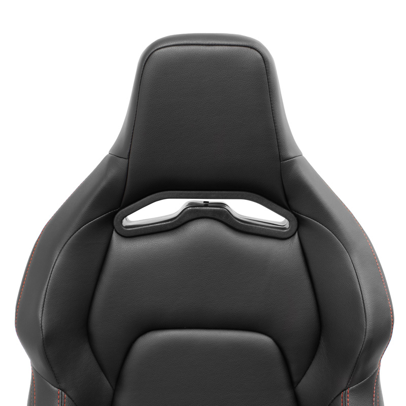 Siège baquet 'VGR' - Simili Cuir Noir + Surpiqûres rouge - Dossier réglable - incl. glissières