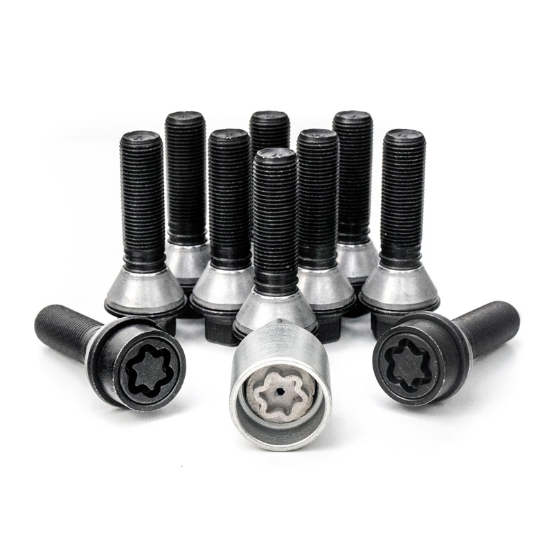 Jeu de Boulons de roue H&R conique avec col mobile M14x1.25 - Longueur 41mm - Noir - 10 pièces (p.e. sur mesure pour BMW) - antivol de roue inclus