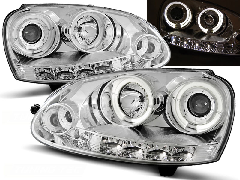Phares VW Golf V Angel Eyes + LED chrome