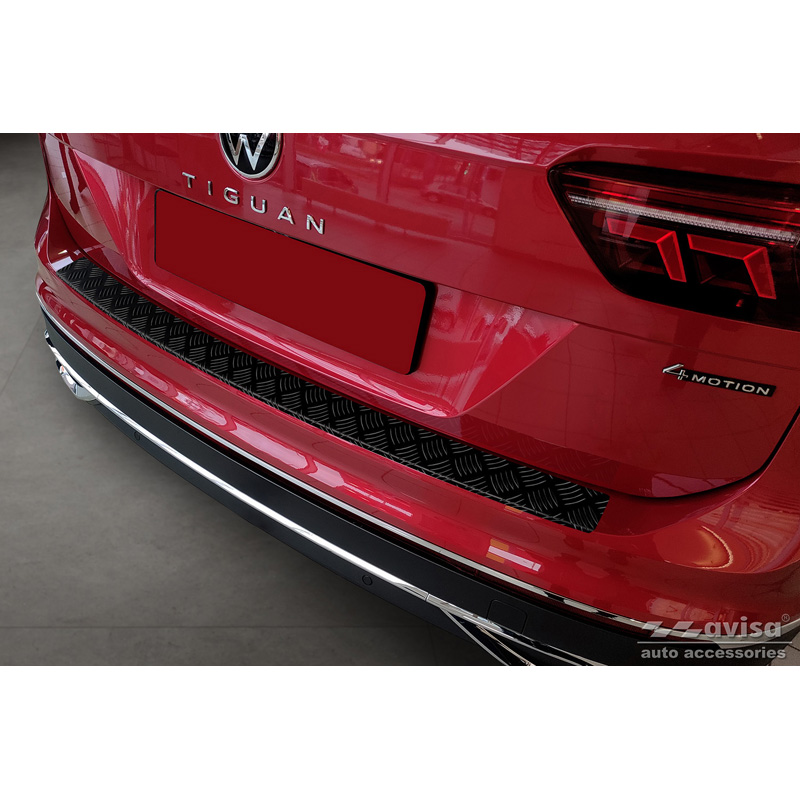 Protection de seuil arrière en aluminium noir mat sur mesure pour Volkswagen Tiguan II incl. Allspace & R-Line 2016-2020 & FL 2020-2024 'Riffled Plate'