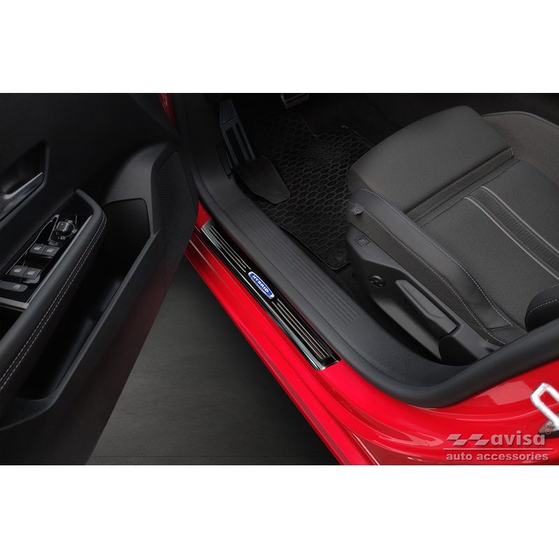 Seuils de portes inoxydable noir luisant sur mesure pour Opel Astra (L) Hatchback 2021- & Opel Astra (L) Sports Tourer 2021- 'Hybrid' - 4-pièces
