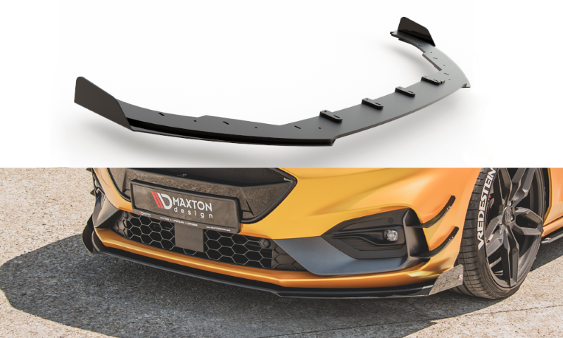 Voorspoiler Ford Focus ST / ST-Line Mk4 (Racing) Glanzend Zwart + Kleppen