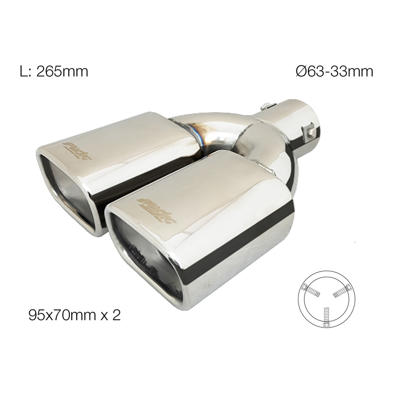 Simoni Racing Embout d'Échappement Rectangulaire Double - 95x70xL265mm - Montage 33->63mm