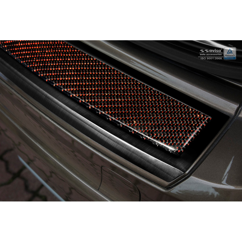 Protection de seuil arrière inox 'Deluxe' sur mesure pour Volvo XC60 2013-2016 Noir/Carboné noir-rouge
