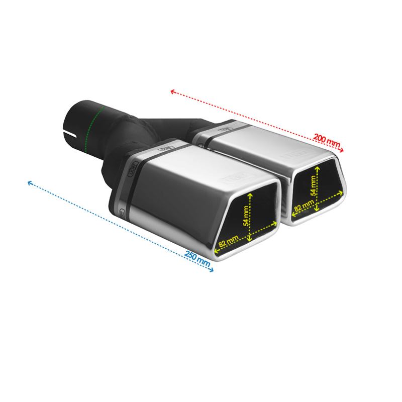 Ulter Sport Embout d'échappement - Trapèze Double 86x54mm - Longueur 200mm - Montage ->50mm - Inoxydable