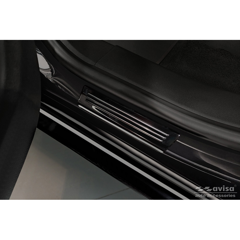 Seuils de portes inoxydable noir sur mesure pour Ford Kuga III 2019-2024 & FL 2024- 'Hybrid' - 4-pièces