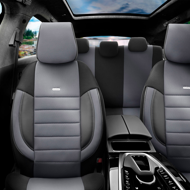 otoM Housse de sièges universel en textile 'SelectedFit Pro' Noir/Gris - 11-pièces - adapté aux Side-Airbags