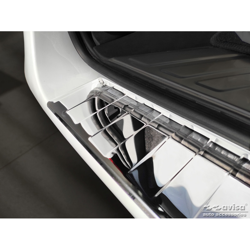 Protection de seuil arrière inox Chrome sur mesure pour Mercedes Vito / Classe-V 2014-2019 & Facelift 2019- 'Ribs' 'XL'
