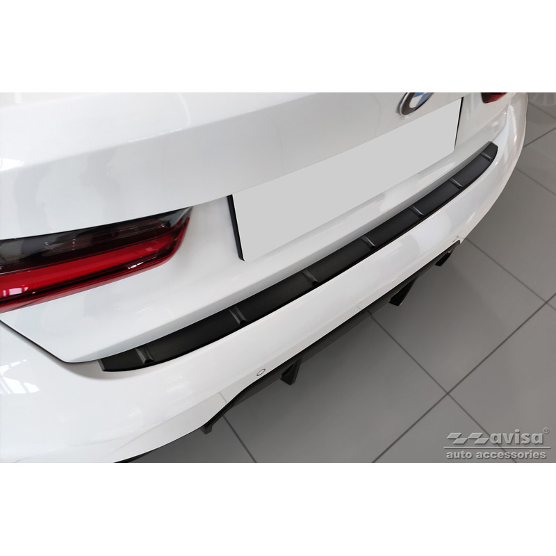 Protection de seuil arrière inox noir mat sur mesure pour BMW Série 3 G20 Sedan M-Paquet 2019- 'Ribs'
