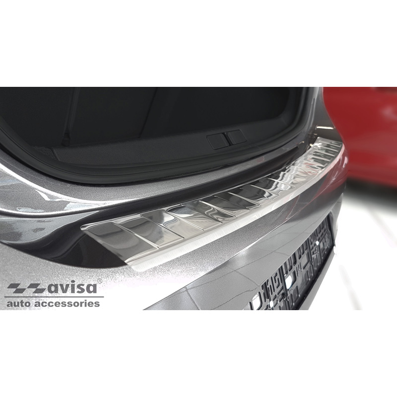 Protection de seuil arrière inox sur mesure pour Opel Corsa F Edition/Elegance HB 5-portes 2019- 'Ribs' (excl. Equipment Ultimate)