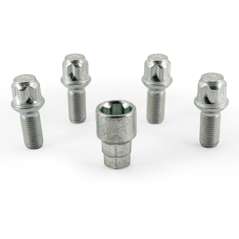 Jeu de antivol de roue H&R R13 M14x1.50x27mm sphérique - 4 boulons antivol de roues avec adaptateur