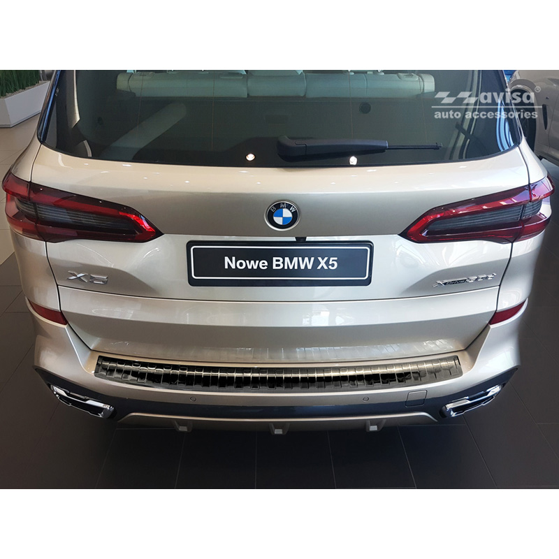Protection de seuil arrière inox noir sur mesure pour BMW X5 (G05) M-Paquet 2018- excl. M-Competition 'Ribs'