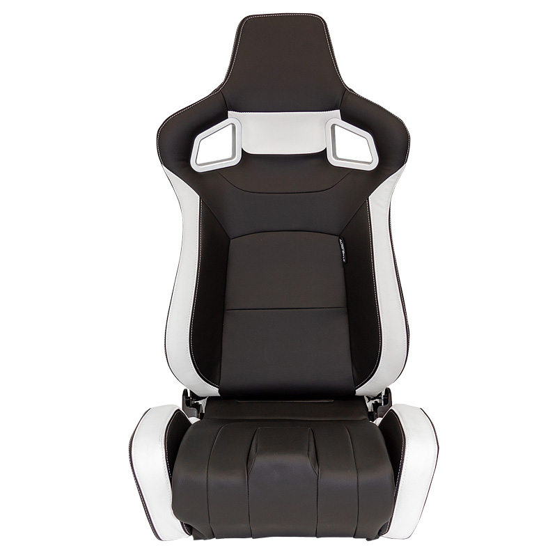 Siège baquet 'RS6-II' - Noir-Mattes/Simili Cuir Blanc - Dossier réglable - incl. glissières