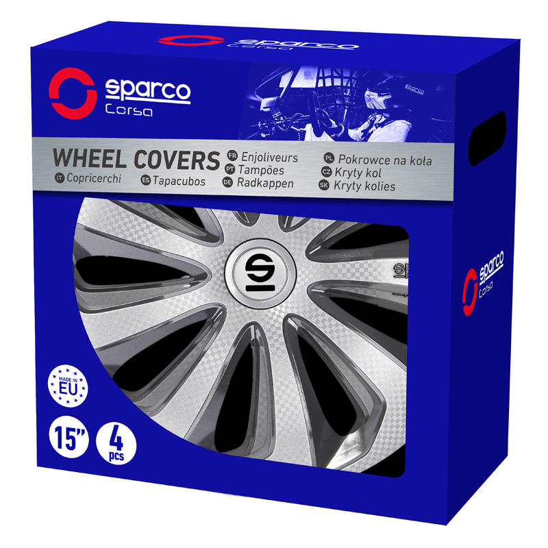 Sparco Enjoliveurs Sicilia - 15-pouces - Argent/Gris/Carbone - Set de 4 pièces