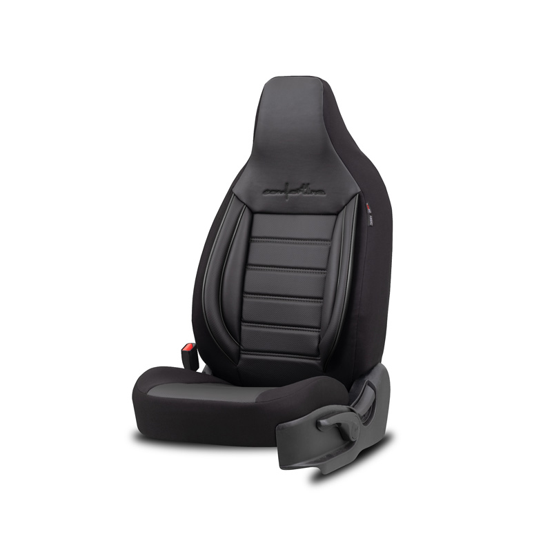 Housse de sièges 'CityBug' universel en cuir/textile 'Comfortline' Noir/Gris - 9-pièces - adapté aux Side-Airbags