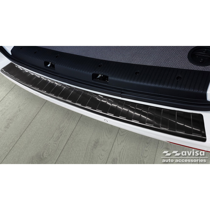 Protection de seuil arrière inox noir sur mesure pour VW Transporter T5 2003-2015 (tous) & T6 2015- / FL 2019- (portes arrière) 'XL' 'Ribs'