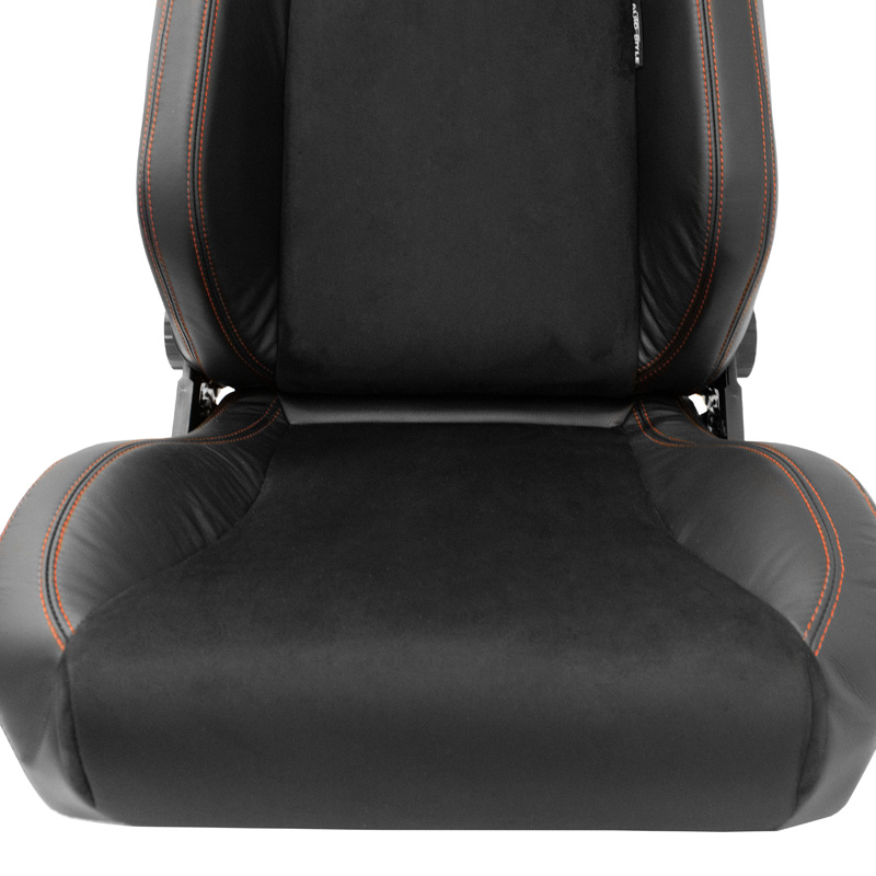Siège baquet 'VGR Premium' - Cuir & Alcantara Noir + Surpiqûres rouge - Dossier réglable - incl. glissières