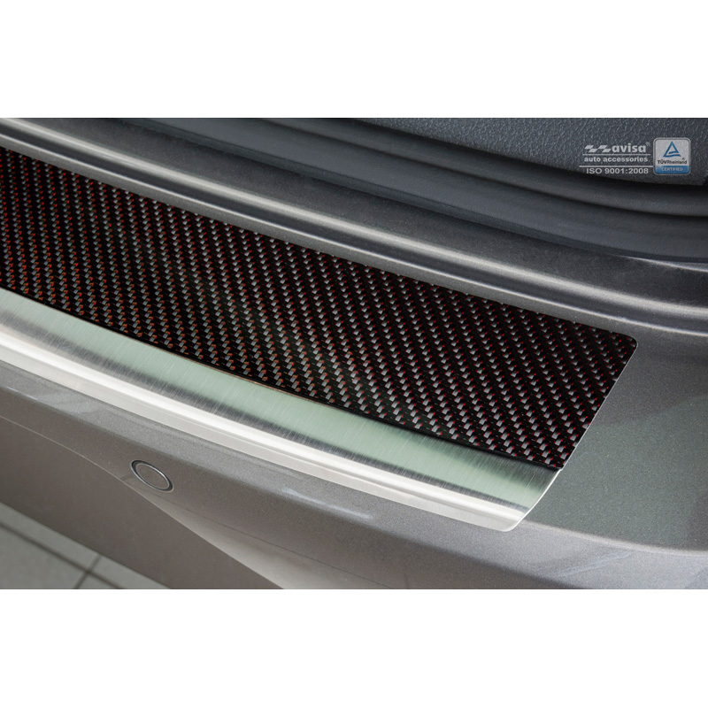 Protection de seuil arrière inox 'Deluxe' sur mesure pour Volkswagen Golf VII HB 3/5-portes 2012-2019 Chromé/Carboné noir-rouge