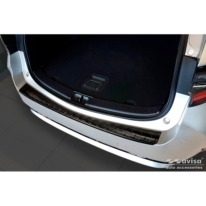 Protection de seuil arrière inox noir sur mesure pour Toyota Corolla XII Combi 2019- (incl. GR Sport) & Suzuki Swace Combi 2020- 'Ribs'
