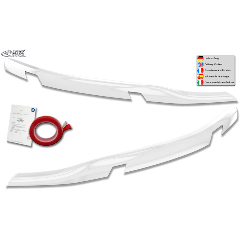 RDX Spoilers de phares sur mesure pour Ford Transit Custom & Tourneo Custom (V710) 2023- (avec phares LED & Matrix-LED) (ABS Blanc Brillant)
