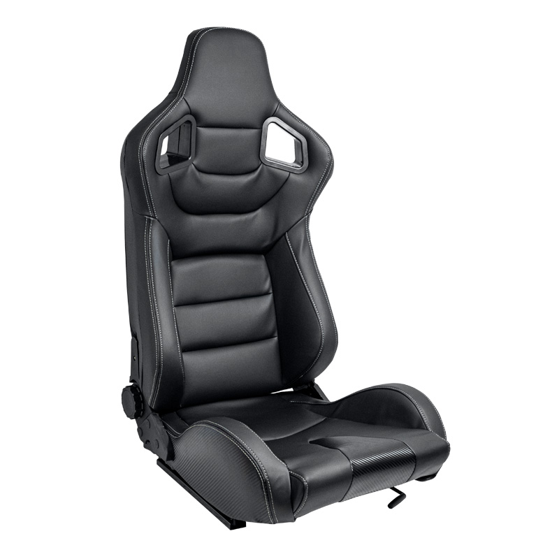 Siège baquet 'RK' - Simili Cuir Noir + Surpiqûres argent - Dossier réglable - incl. glissières