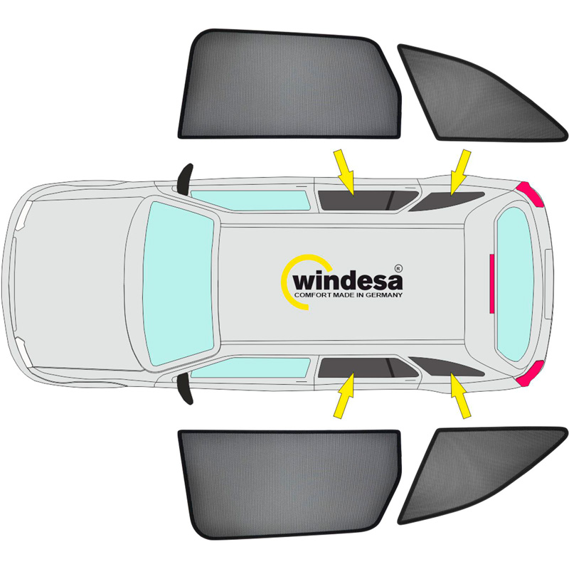SunClip Protection visuelle & solaire sur mesure pour Mercedes Classe-V W447 (Chassis longue) Facelift 2024- avec vitres entrebâillantes