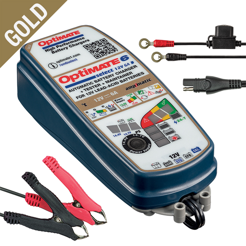 OptiMate 6 Select Chargeur-testeur-mainteneur avec récupération de batterie 12 V 6 A en 9 étapes
