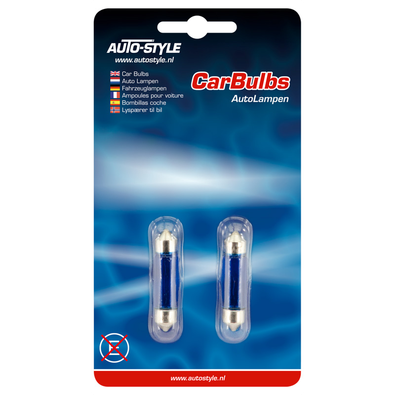 Festoon Ampoules 10W/12V 11x39mm Bleu (Coated), set de 2 pièces