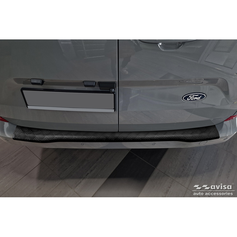 Protection de seuil arrière en aluminium noir mat sur mesure pour Ford Transit Custom & Tourneo Custom (V710) 2023- / Volkswagen Transporter T7 2024- 'Riffled Plate'