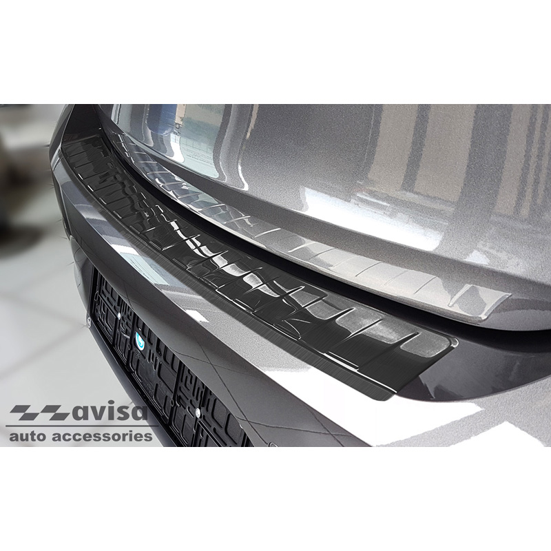 Protection de seuil arrière inox noir sur mesure pour Opel Corsa F Edition/Elegance HB 5-portes 2019- 'Ribs' (excl. Equipment Ultimate)