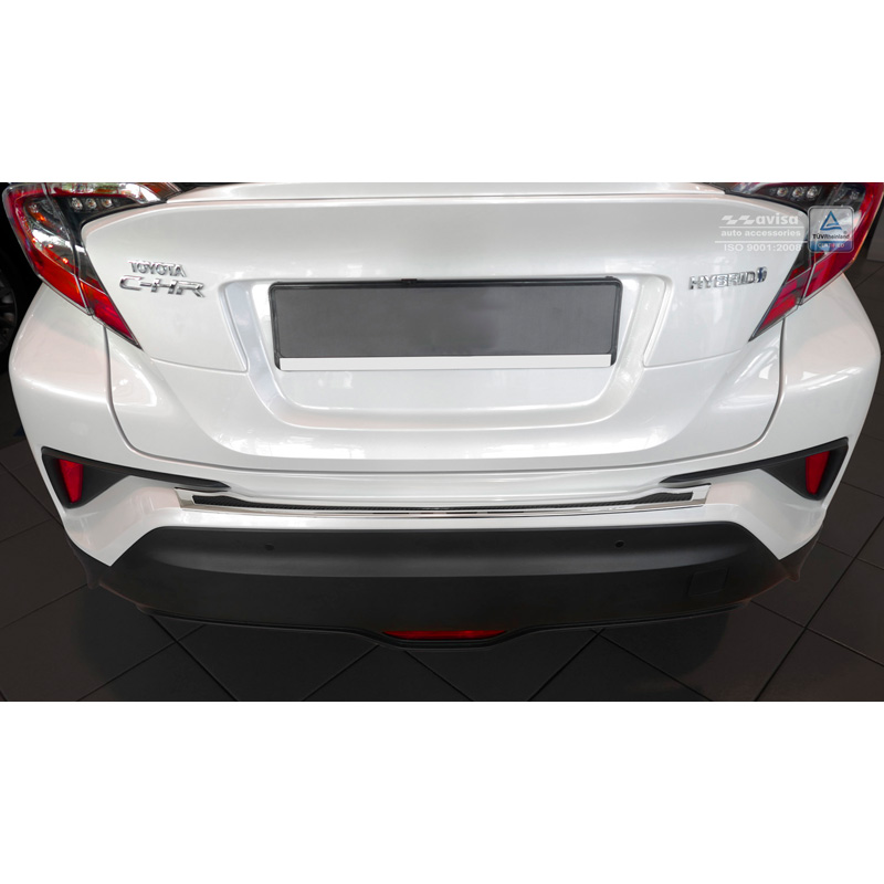 Protection de seuil arrière inox 'Deluxe' sur mesure pour Toyota C-HR 2016-2019 & Facelift 2019-2023 Chromé/Carboné noir