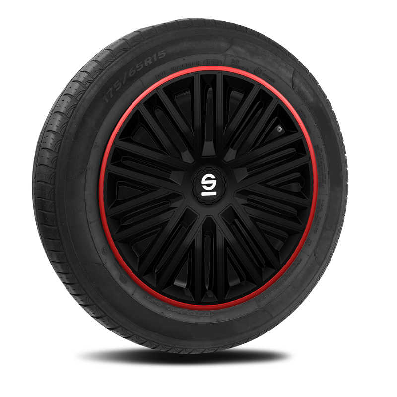 Sparco Enjoliveurs Bergamo - 15-pouces - Noir/Rouge - Set de 4 pièces